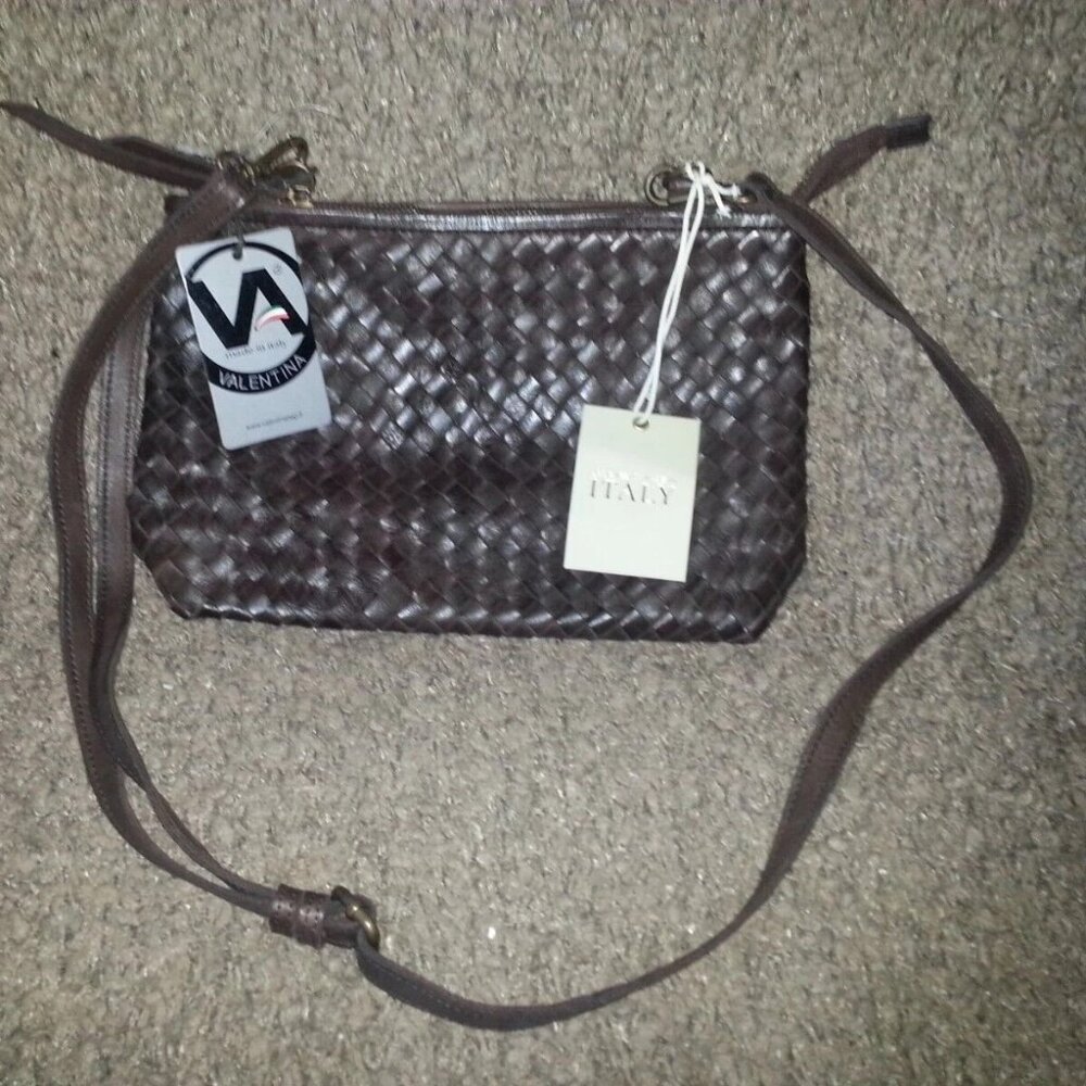 VALENTINA-Dark Brown Woven Leather Crossbody-NEW WITH TAGS